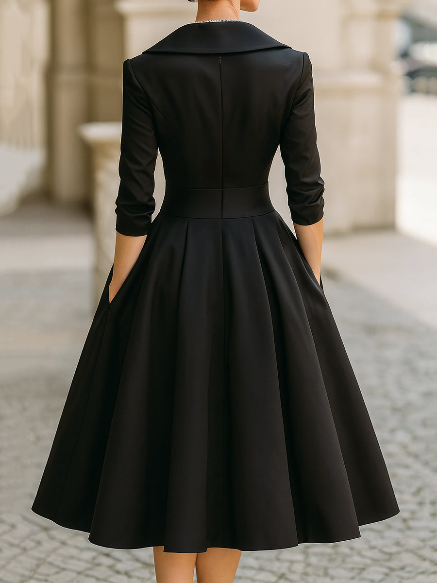 Elegant Draped Collar Midi Dress For Women | Ange