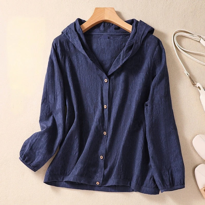 Lightweight Button Front Hooded Top For Women | Sorella