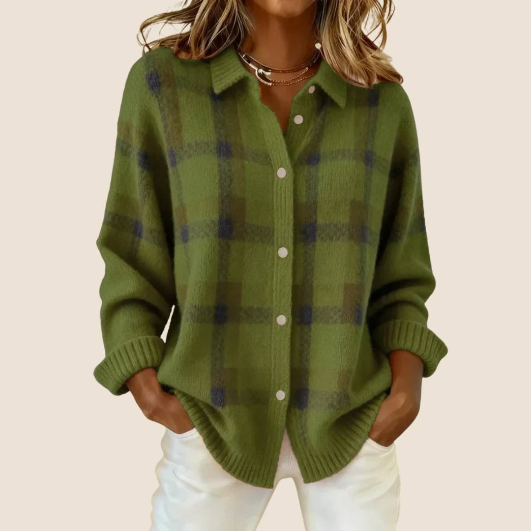 Retro Check Button Sweater For Women | Elodie