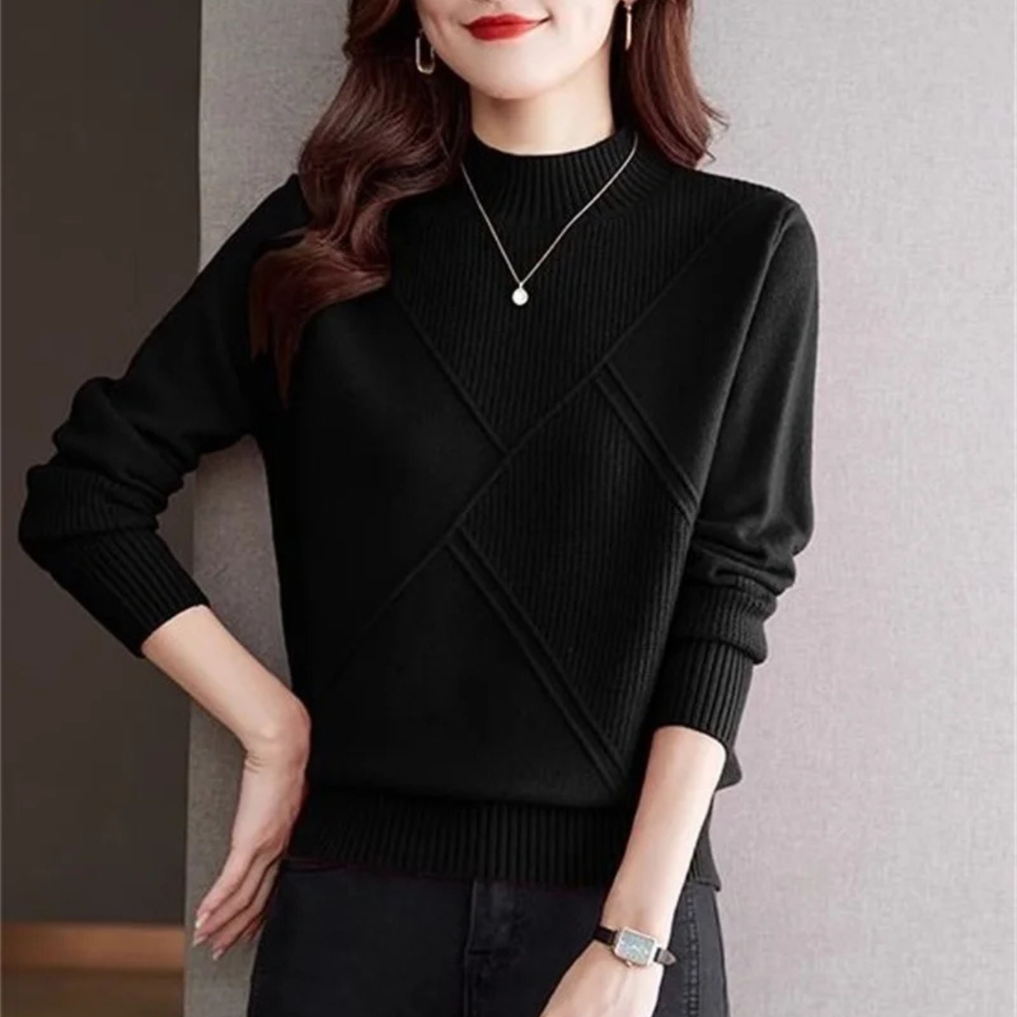 Ribbed Mock Neck Sweater For Women | Elowenna
