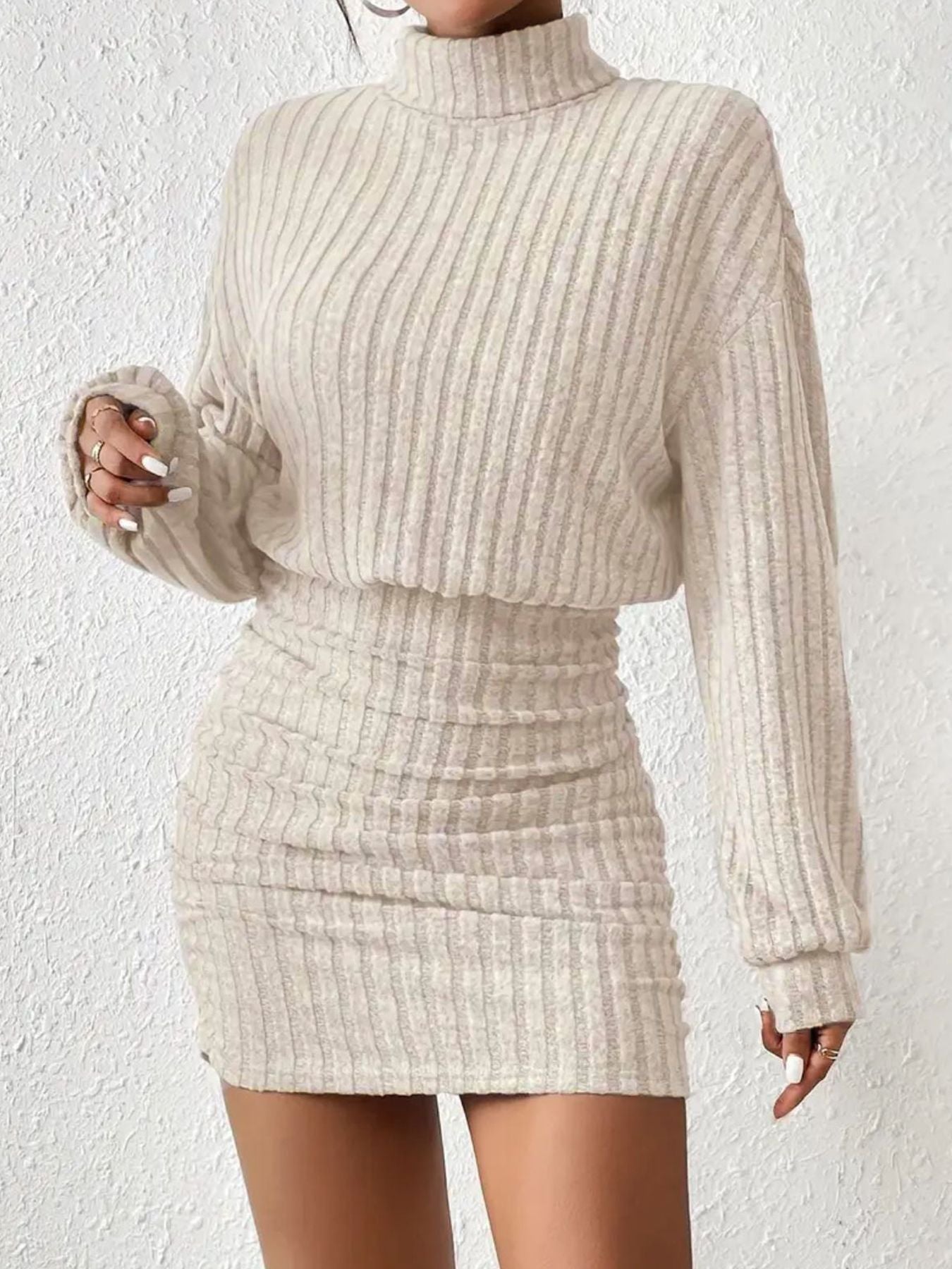 Minimalist High Neck Bodycon Dress For Women | Elowenne