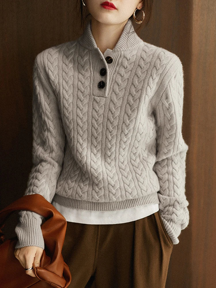 Cable Detail Half Button Sweater For Women | Isabelle
