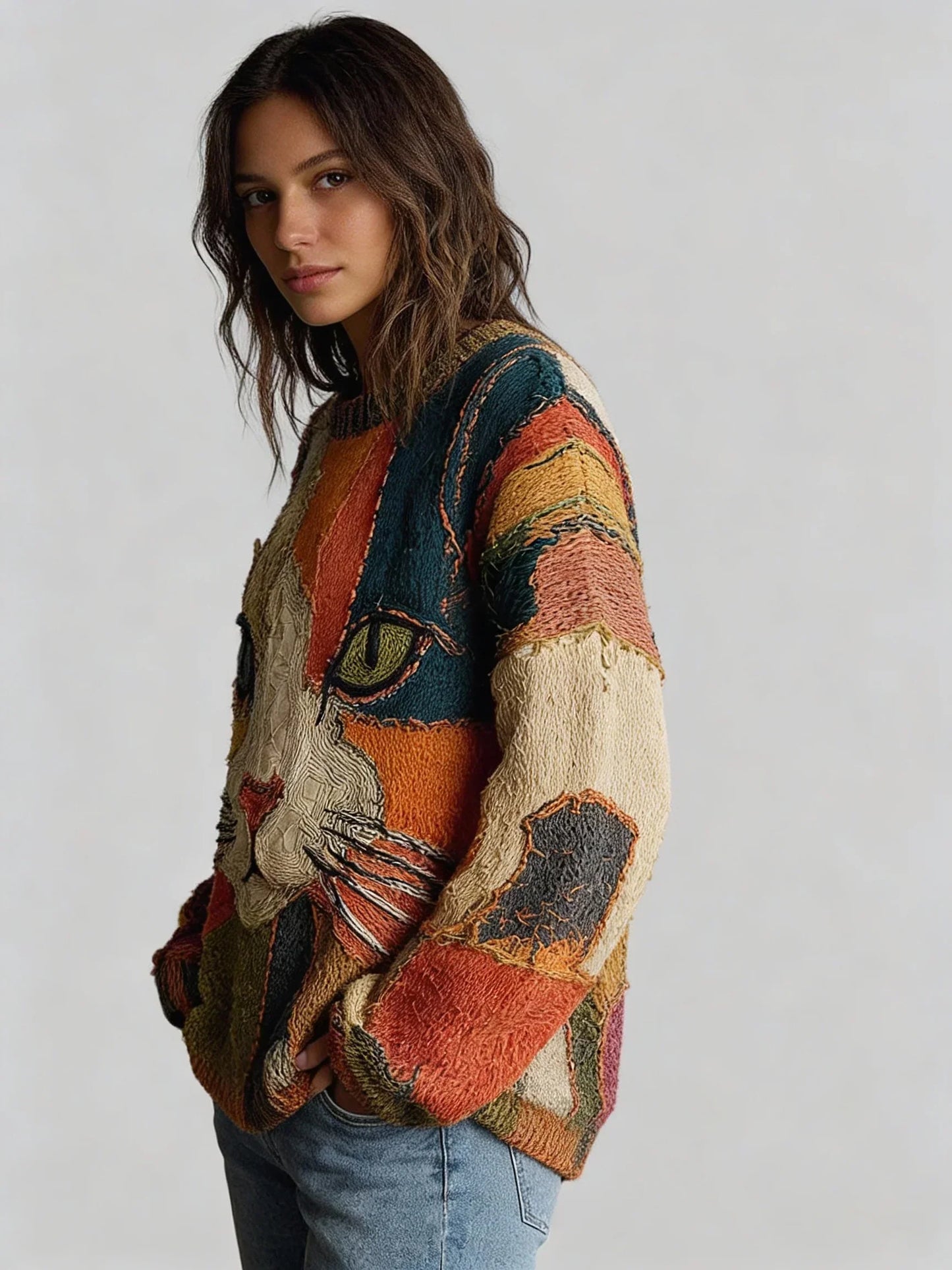 Art Print Relaxed Sweater For Women | Marcella