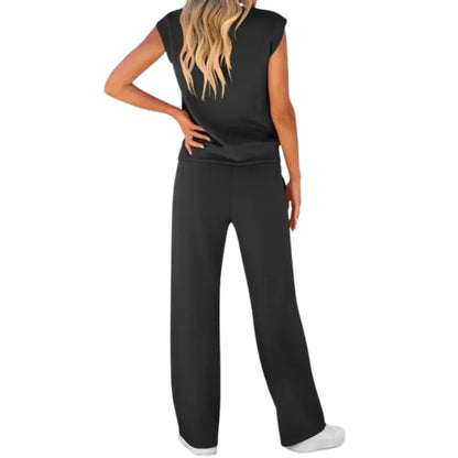 Sleeveless Top And Wide Leg Trousers Set For Women | Eliana