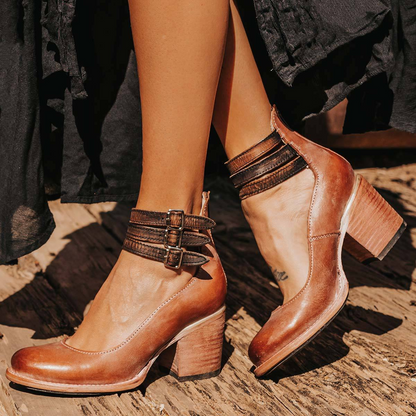 Vintage Ankle Strap Block Heel Sandals For Women | Arletta