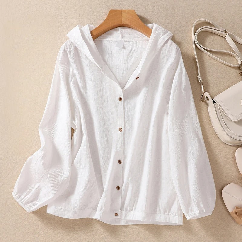Lightweight Button Front Hooded Top For Women | Sorella