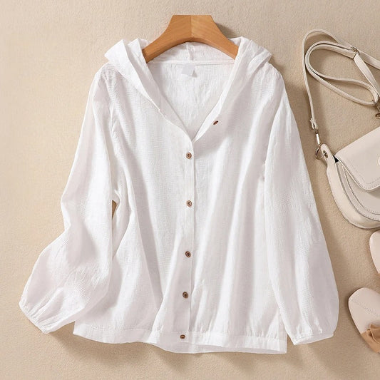 Lightweight Button Front Hooded Top For Women | Sorella