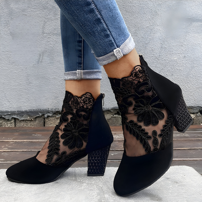 Lace Detail Block Heel Ankle Boots For Women | Valeria