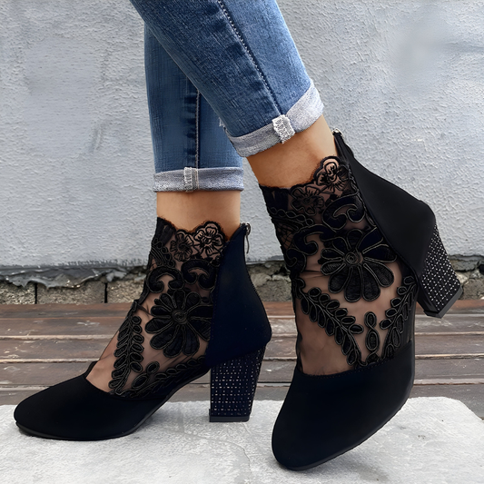 Lace Detail Block Heel Ankle Boots For Women | Valeria