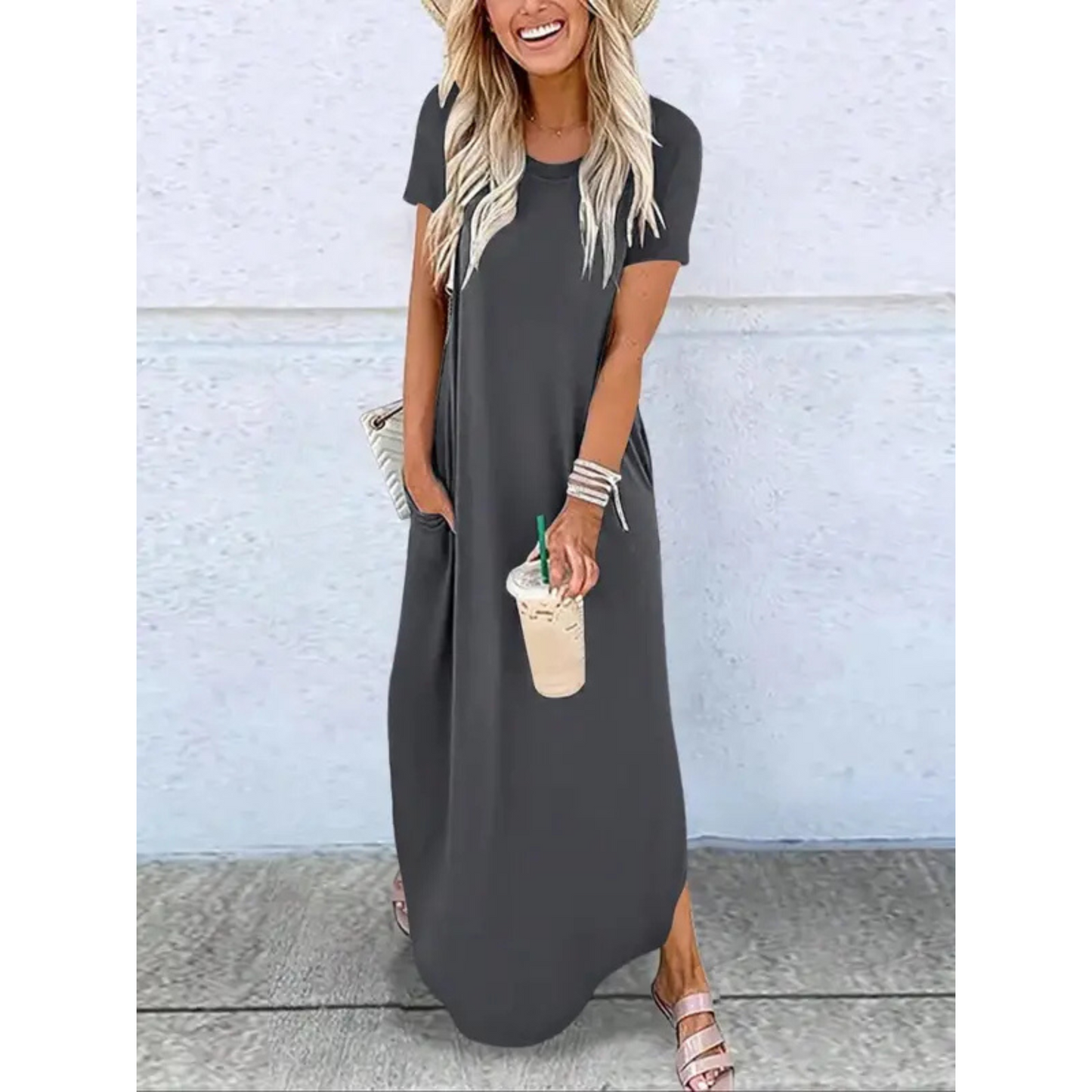 Casual Round Neck Maxi Dress For Women | Arvena