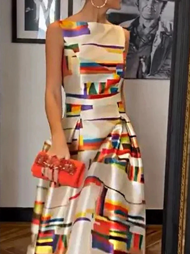 Geometric Print Sleeveless Dress For Women | Isabel