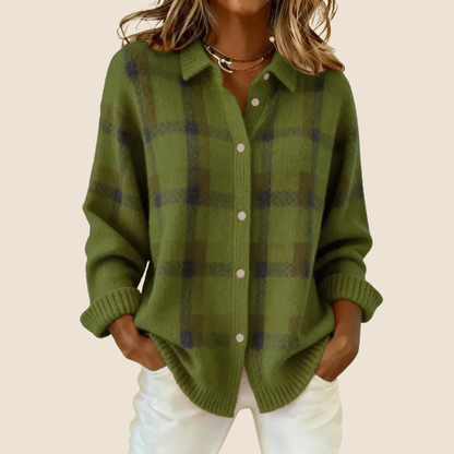 Retro Check Button Sweater For Women | Elodie