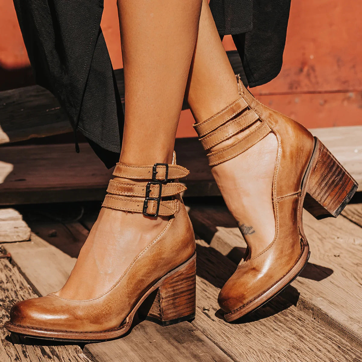 Vintage Ankle Strap Block Heel Sandals For Women | Arletta