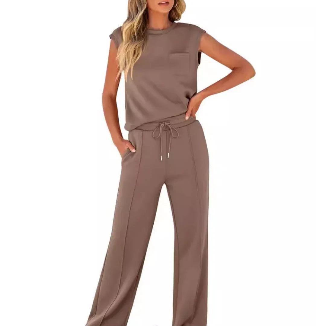 Sleeveless Top And Wide Leg Trousers Set For Women | Eliana