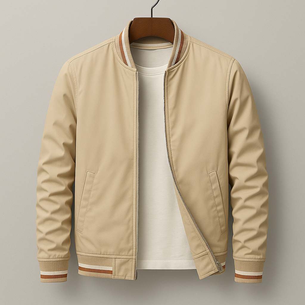 Striped Trim Zip-Up Jacket For Men | Grayson