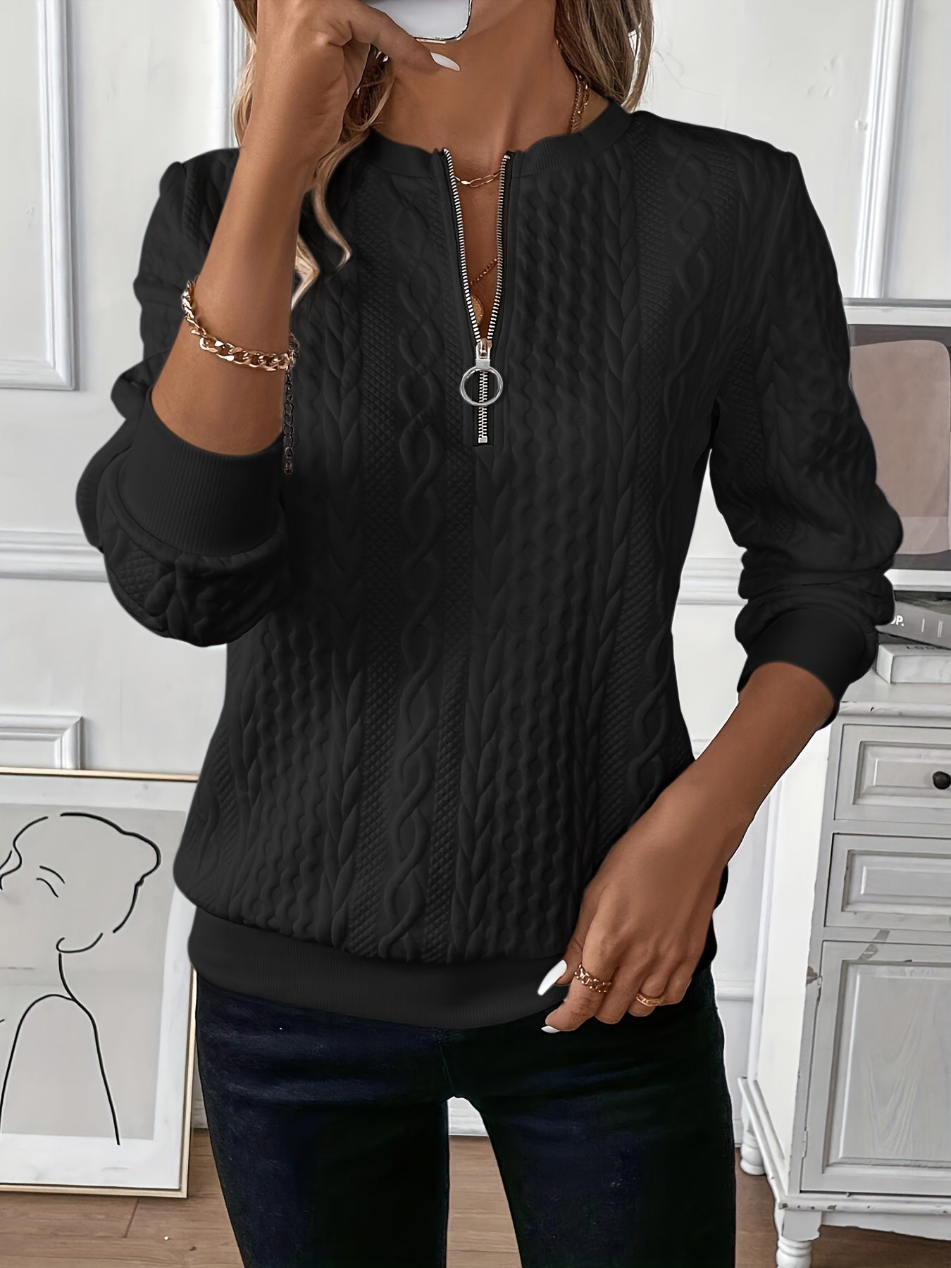 Half Zip Casual Sweater For Women | Lioraelle