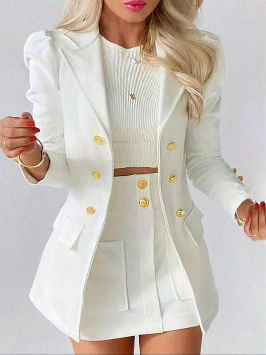 Elegant Two Piece Blazer And Skirt Set For Women | Arlissea