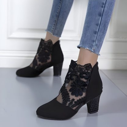 Lace Detail Block Heel Ankle Boots For Women | Valeria