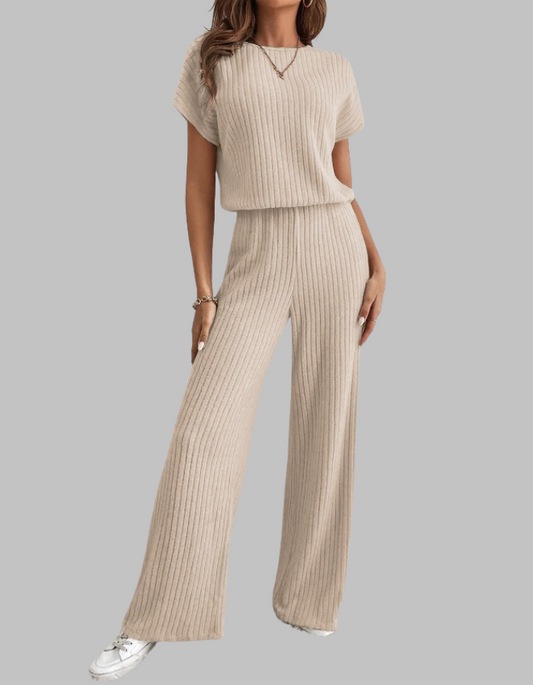 Casual Short Sleeve Top And Trousers Set For Women | Elamirae