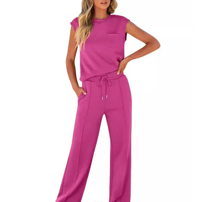 Sleeveless Top And Wide Leg Trousers Set For Women | Eliana