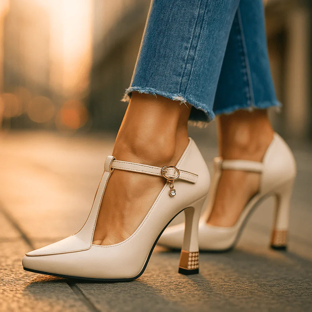 Pointed Toe T Strap Heels For Women | Vivienne