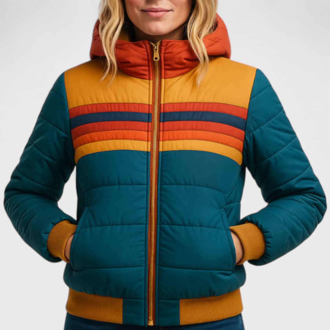 Striped Hooded Puffer Jacket For Women | Elara