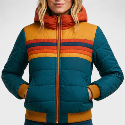 Striped Hooded Puffer Jacket For Women | Elara
