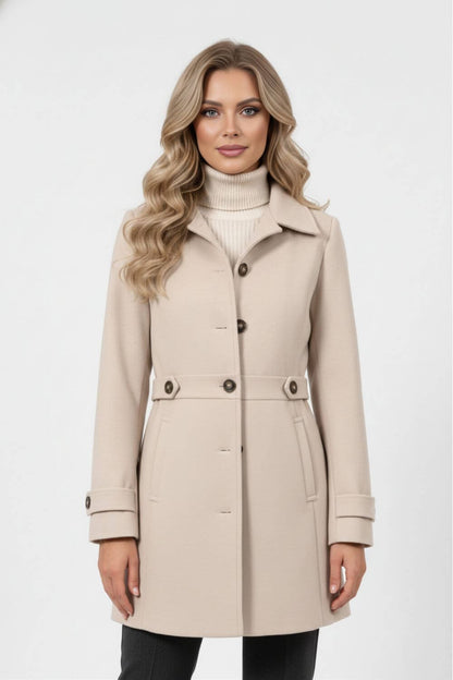 Belted Button Front Long Coat For Women | Mirevane