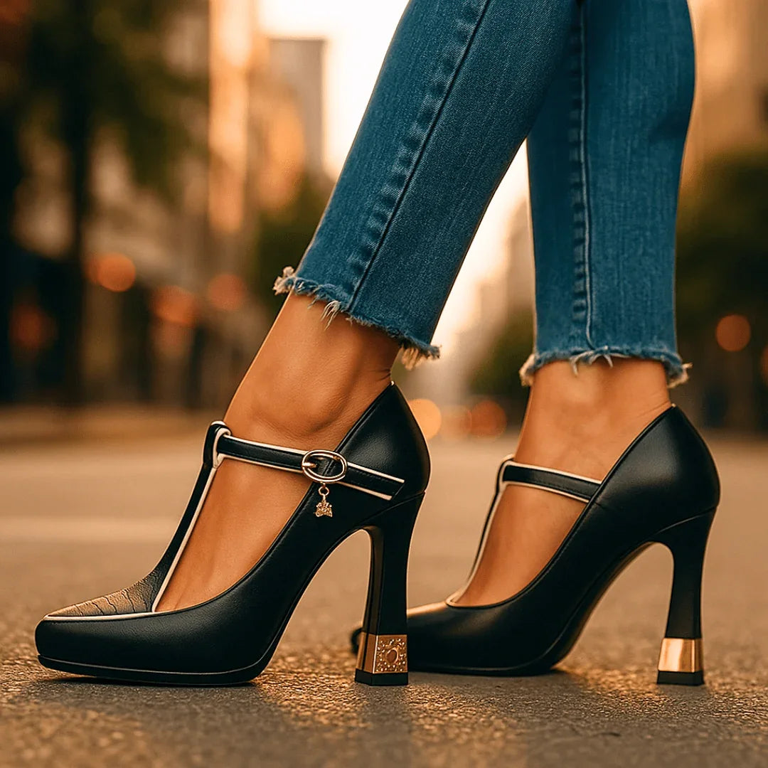 Pointed Toe T Strap Heels For Women | Vivienne