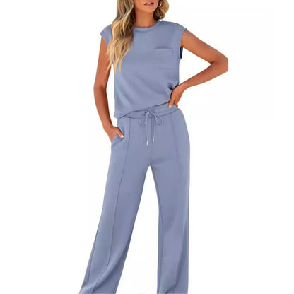 Sleeveless Top And Wide Leg Trousers Set For Women | Eliana