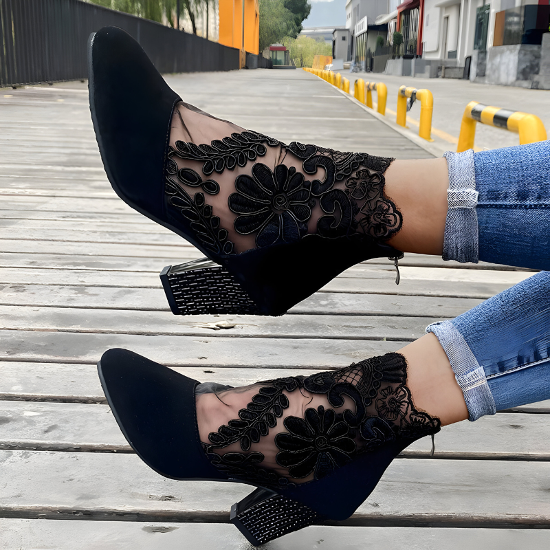 Lace Detail Block Heel Ankle Boots For Women | Valeria