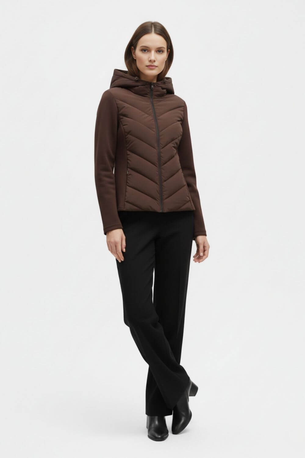 Hooded Chevron Quilted Puffer Jacket For Women | Selvara