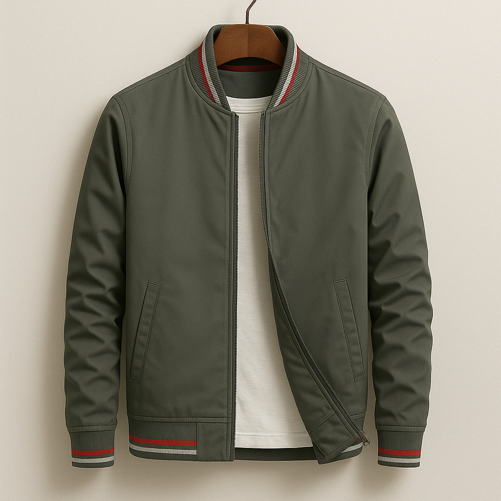 Striped Trim Zip-Up Jacket For Men | Grayson