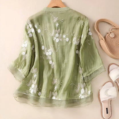 Embroidered Floral Button Blouse For Women | Liora