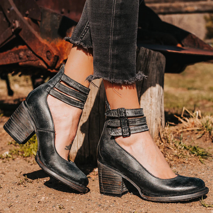 Vintage Ankle Strap Block Heel Sandals For Women | Arletta