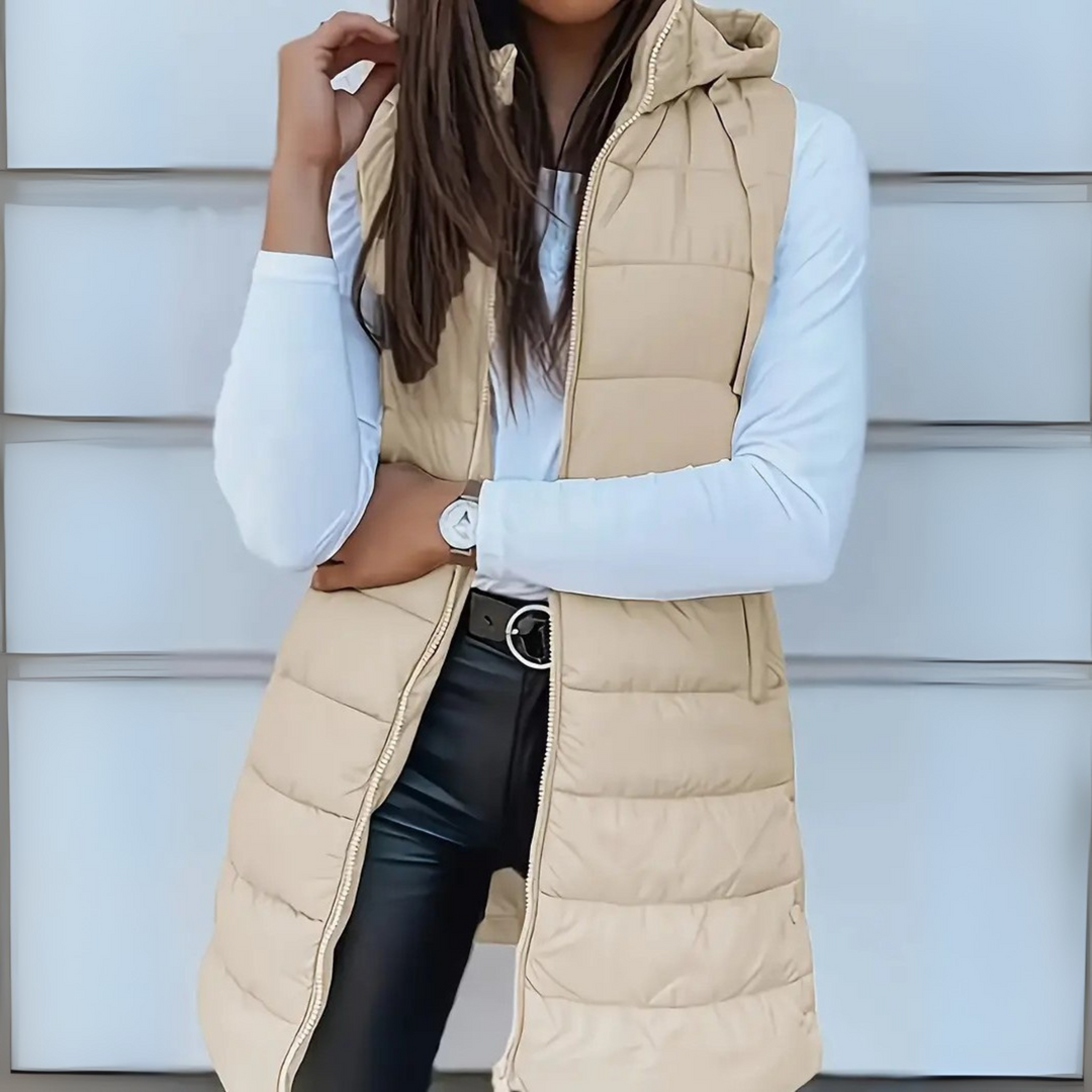 Casual Sleeveless Hooded Long Puffer Vest For Women | Elowise