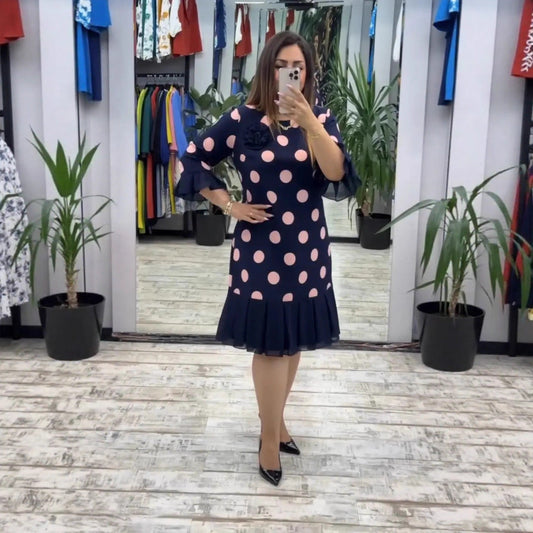 Pleated Polka Dot Midi Dress For Women | Clarisse