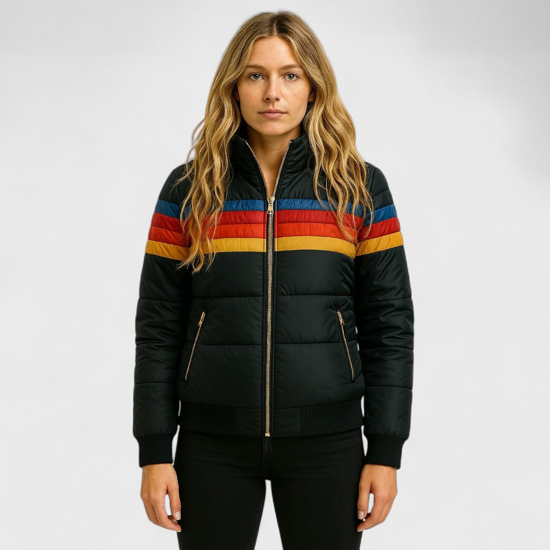 Striped Hooded Puffer Jacket For Women | Elara