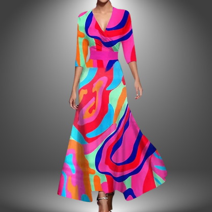 Floral V Neck Long Dress For Women | Maravelle