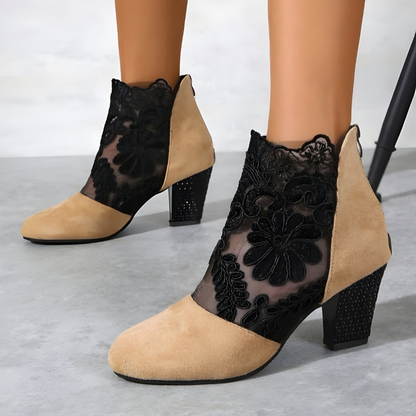 Lace Detail Block Heel Ankle Boots For Women | Valeria