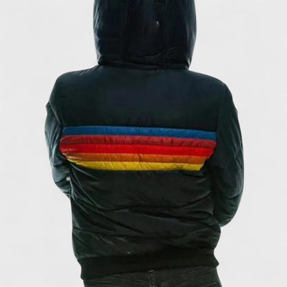 Striped Hooded Puffer Jacket For Women | Elara