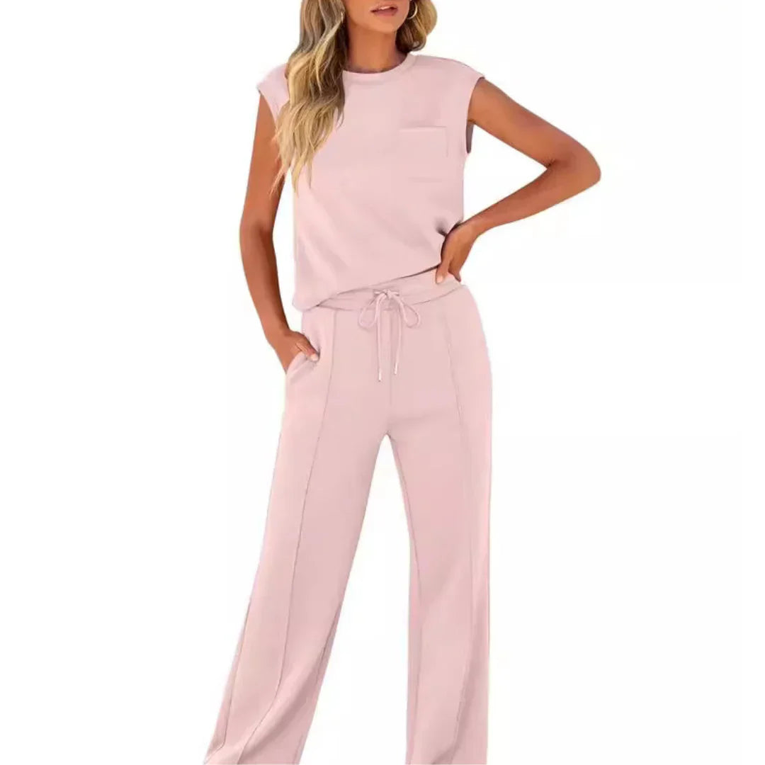 Sleeveless Top And Wide Leg Trousers Set For Women | Eliana