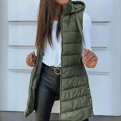 Casual Sleeveless Hooded Long Puffer Vest For Women | Elowise