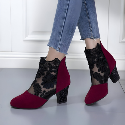 Lace Detail Block Heel Ankle Boots For Women | Valeria