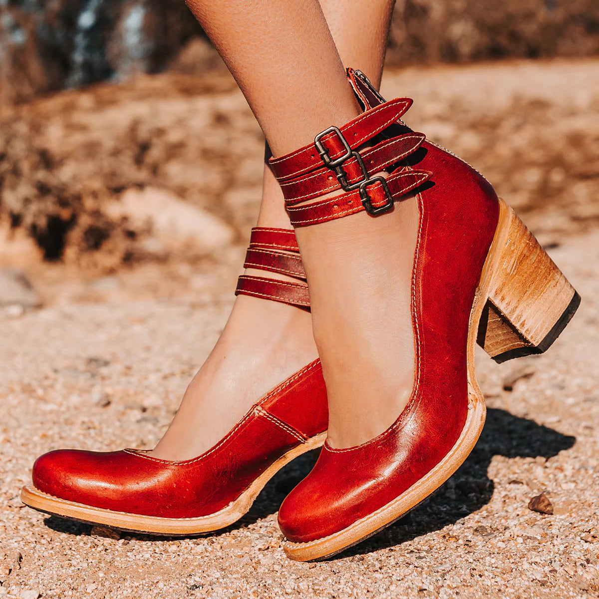 Vintage Ankle Strap Block Heel Sandals For Women | Arletta