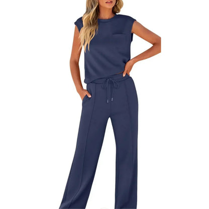 Sleeveless Top And Wide Leg Trousers Set For Women | Eliana