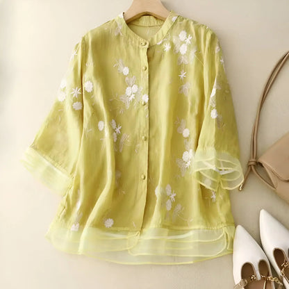 Embroidered Floral Button Blouse For Women | Liora
