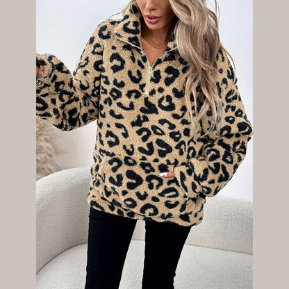 Leopard Print Zip Jumper For Women | Andrea
