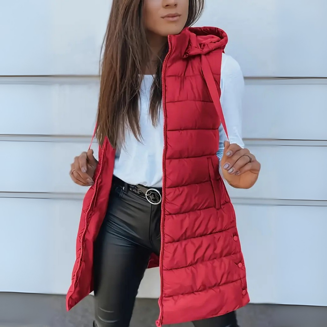 Casual Sleeveless Hooded Long Puffer Vest For Women | Elowise