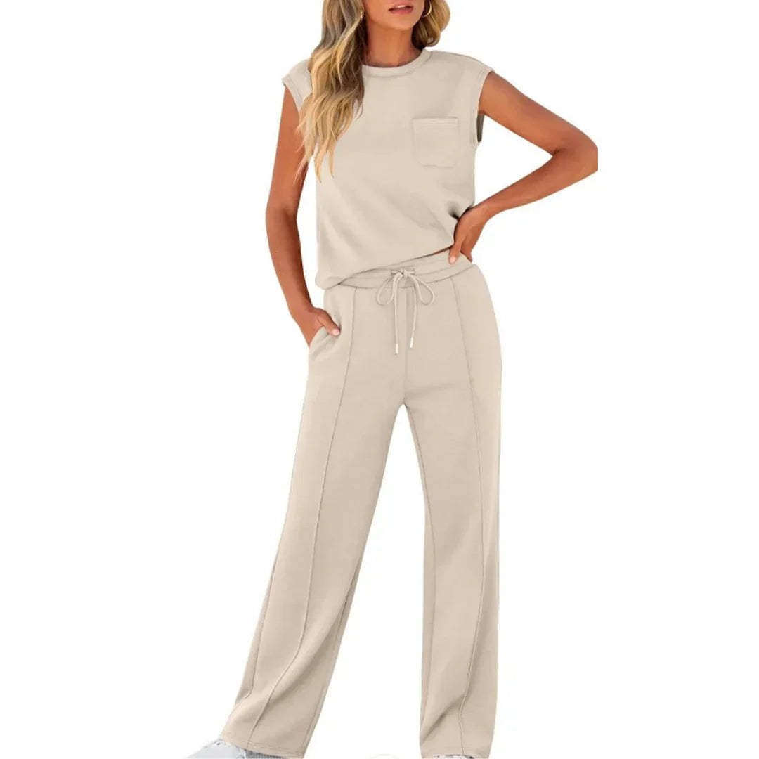 Sleeveless Top And Wide Leg Trousers Set For Women | Eliana